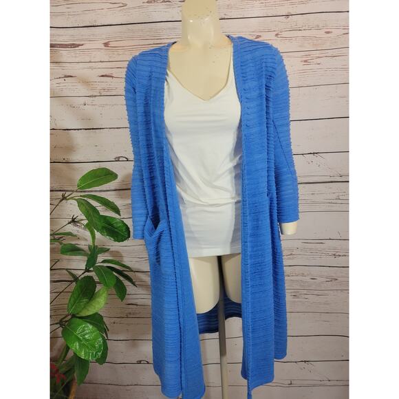 LuLaRoe Cardigan Sarah Duster Sweater XS Blue Open Front w/ pockets - Picture 1 of 7